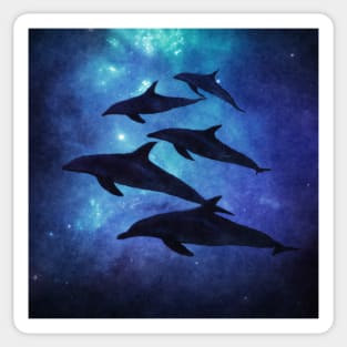 School of dolphins swimming through the ocean Sticker